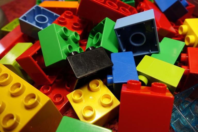 Close up of colourful lego blocks.