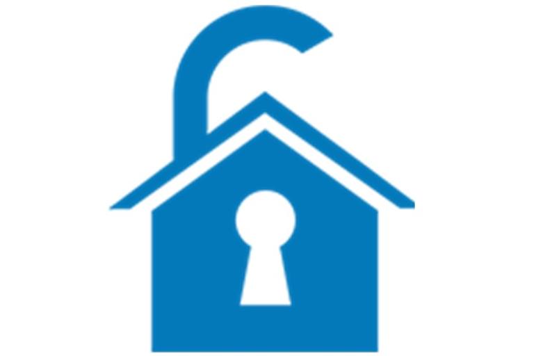 A blue 2D house made to look like a padlock