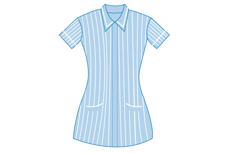 White and pale blue striped uniform