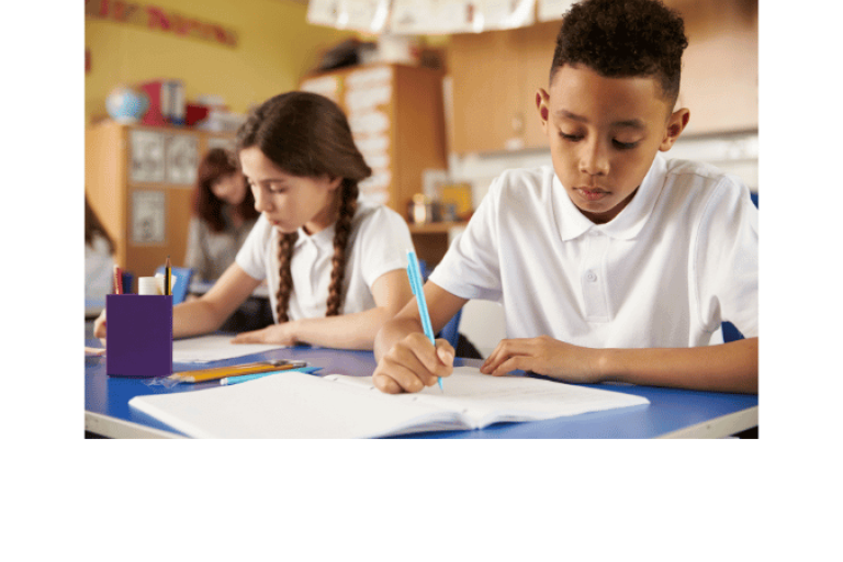 Children at school writing