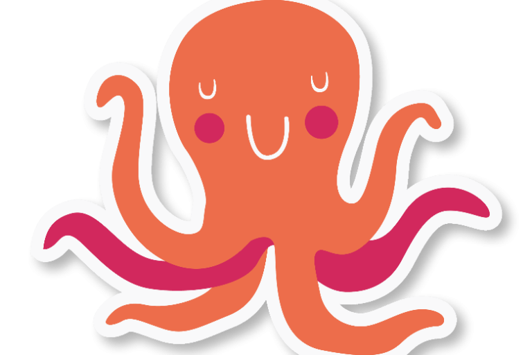Newcastle childcare logo, orange cartoon octopus with a smiley face.